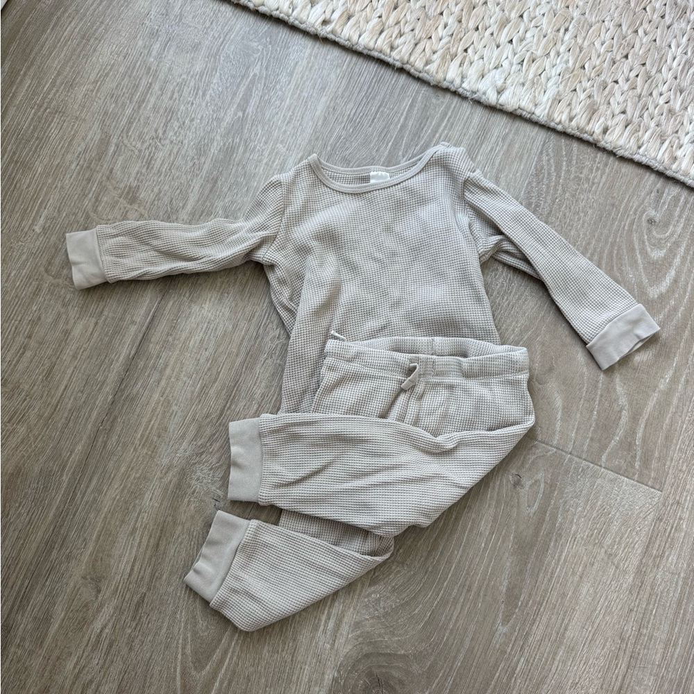 H&M Organic Cotton Waffle Knit Set in Cream